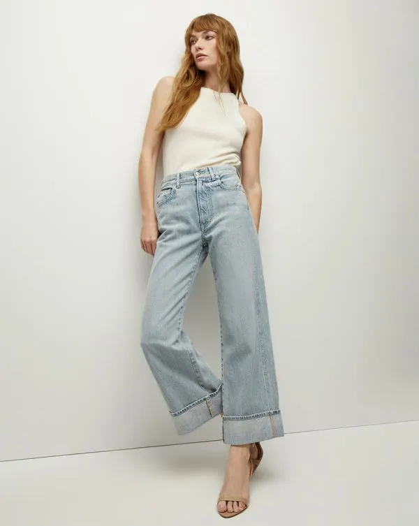 Taylor Cuffed Cropped WideLeg Jean Airway Cloud Women Veronica Beard Jeans Taylor Cuffed Cropped WideLeg Jean Airway Cloud Women Veronica Beard Jeans