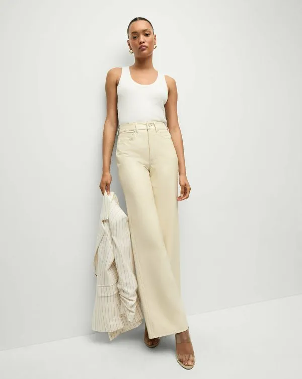 Taylor Vegan Leather WideLeg Pant Ecru Women Veronica Beard Jeans