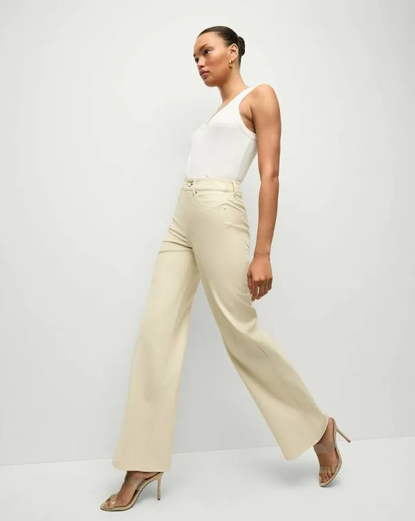 Taylor Vegan Leather WideLeg Pant Ecru Women Veronica Beard Jeans Taylor Vegan Leather WideLeg Pant Ecru Women Veronica Beard Jeans