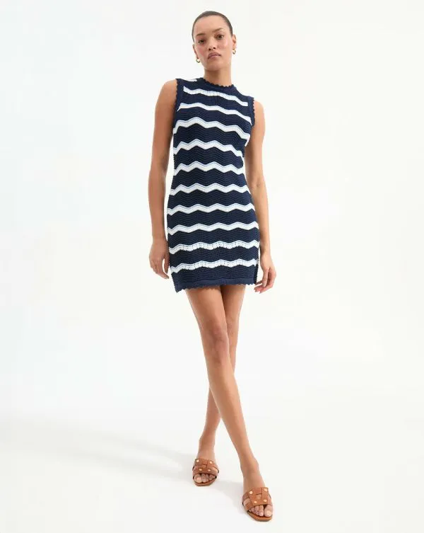 Templeton Dress Navyandoffwhiteandbluebell Women Veronica Beard Dresses