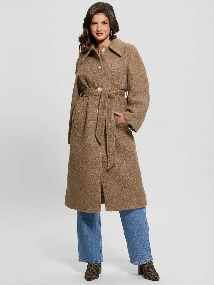 Terry Belted Teddy Coat Summer Clay Multi Women Jackets and Coats GUESS Terry Belted Teddy Coat Summer Clay Multi Women Jackets and Coats GUESS