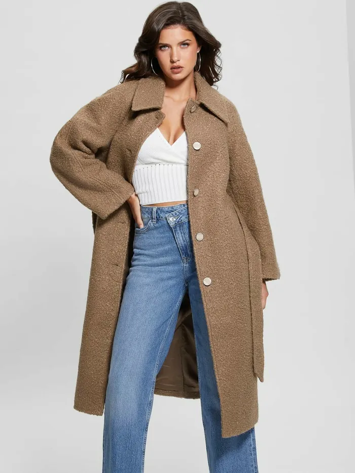 Terry Belted Teddy Coat Summer Clay Multi Women Jackets and Coats GUESS Terry Belted Teddy Coat Summer Clay Multi Women Jackets and Coats GUESS
