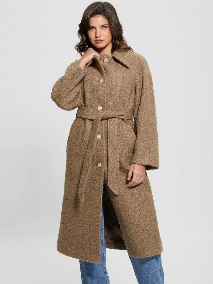 Terry Belted Teddy Coat Summer Clay Multi Women Jackets and Coats GUESS Terry Belted Teddy Coat Summer Clay Multi Women Jackets and Coats GUESS
