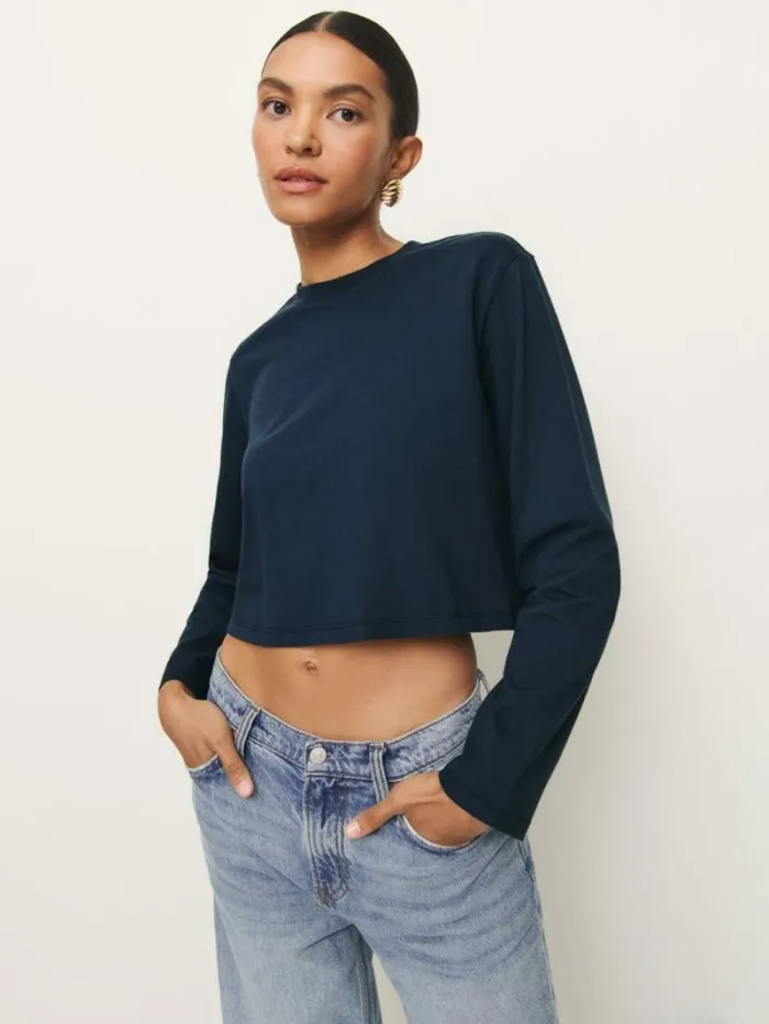The Reformation Asher Cropped Oversized Longsleeve Tee Midnight 8211 Clothing