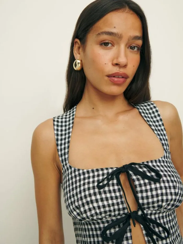 The Reformation Azalea Linen Top April Check 8211 Clothing