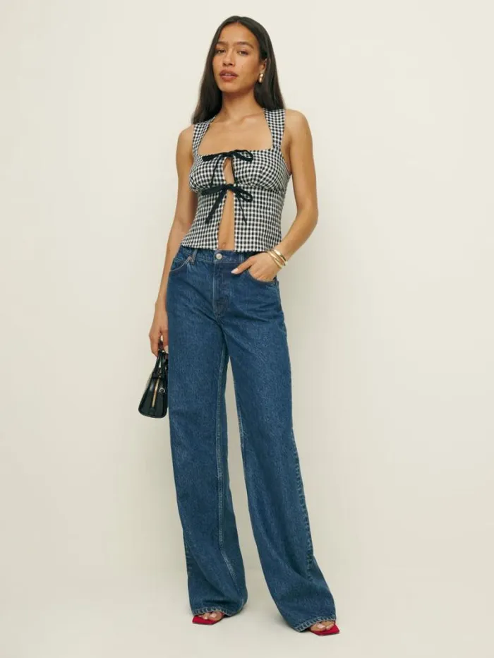 The Reformation Azalea Linen Top April Check 8211 Clothing
