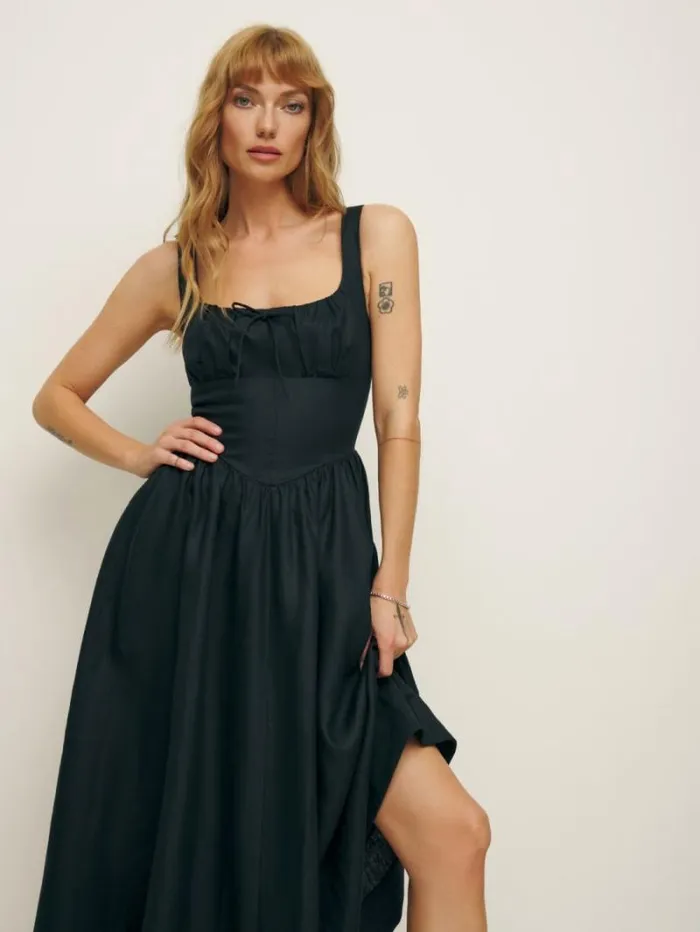 The Reformation Balia Linen Dress Black 8211 Clothing