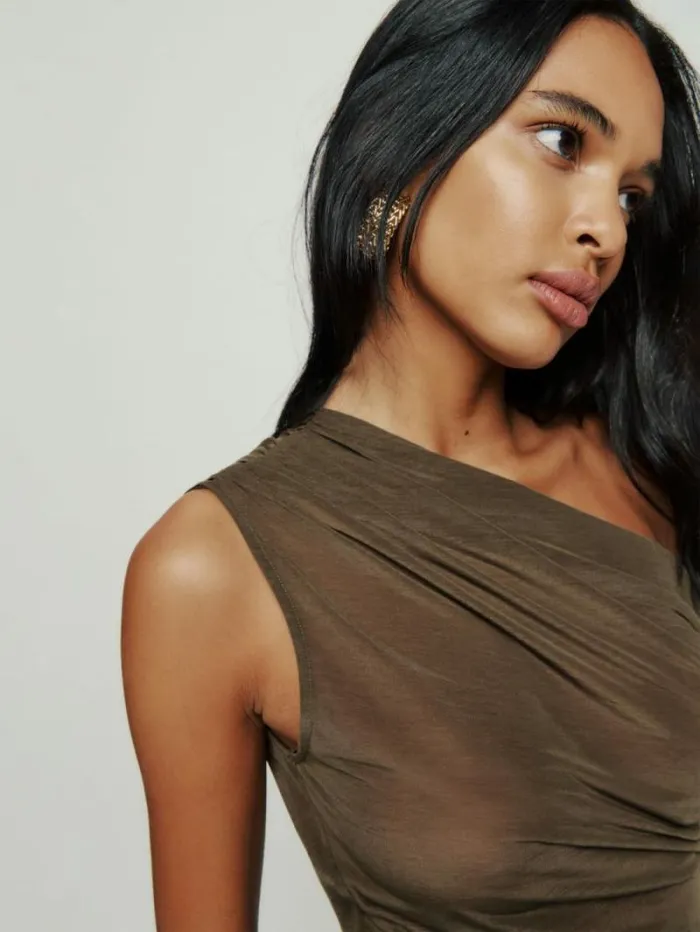 The Reformation Belle Knit Top Dark Olive 8211 Clothing