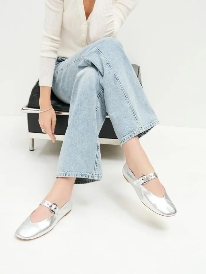 The Reformation Bethany Ballet Flat Silver 8211 Shoes