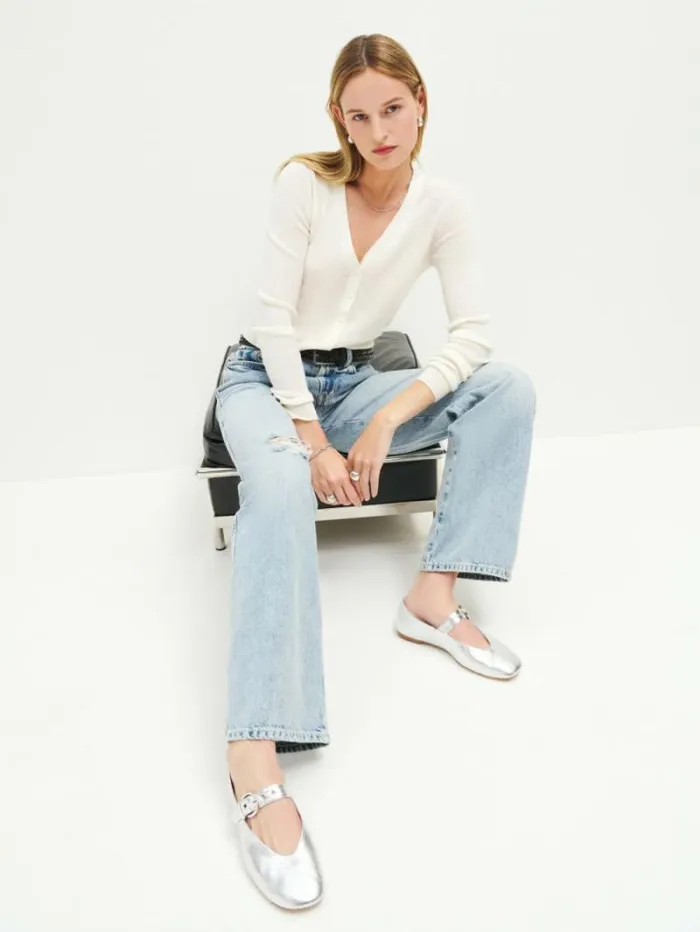 The Reformation Bethany Ballet Flat Silver 8211 Shoes
