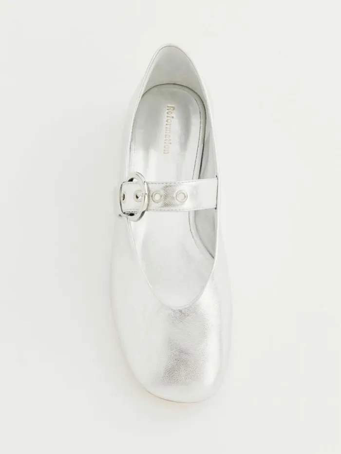 The Reformation Bethany Ballet Flat Silver 8211 Shoes