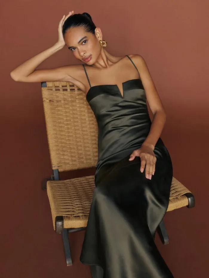 The Reformation Brie Silk Dress Pine Tree 8211 ClothingWeddings