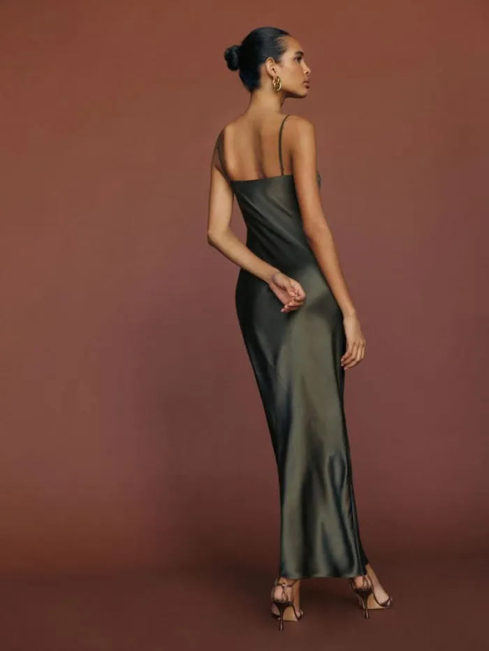 The Reformation Brie Silk Dress Pine Tree 8211 ClothingWeddings