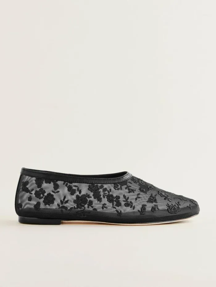 The Reformation Britt Ballet Flat Black Embroidered Mesh 8211 Shoes