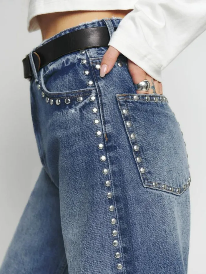 The Reformation Cary High Rise Slouchy Wide Leg Jeans Chesapeake Studded 8211 Clothing