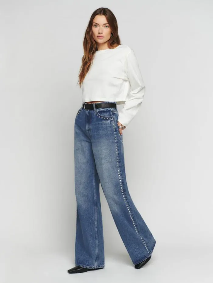 The Reformation Cary High Rise Slouchy Wide Leg Jeans Chesapeake Studded 8211 Clothing
