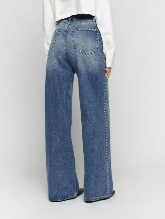 The Reformation Cary High Rise Slouchy Wide Leg Jeans Chesapeake Studded 8211 Clothing