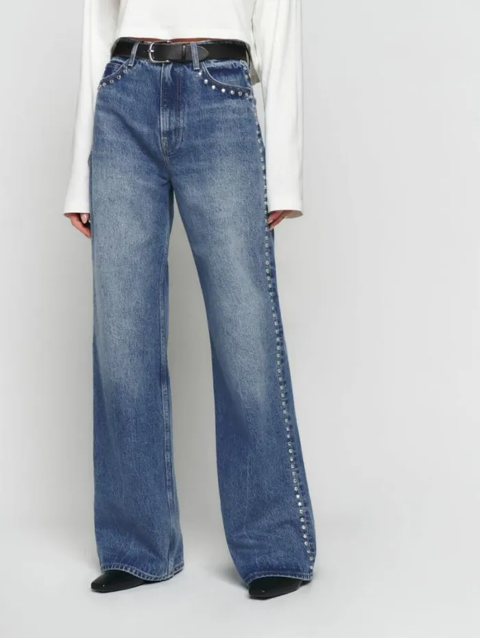 The Reformation Cary High Rise Slouchy Wide Leg Jeans Chesapeake Studded 8211 Clothing