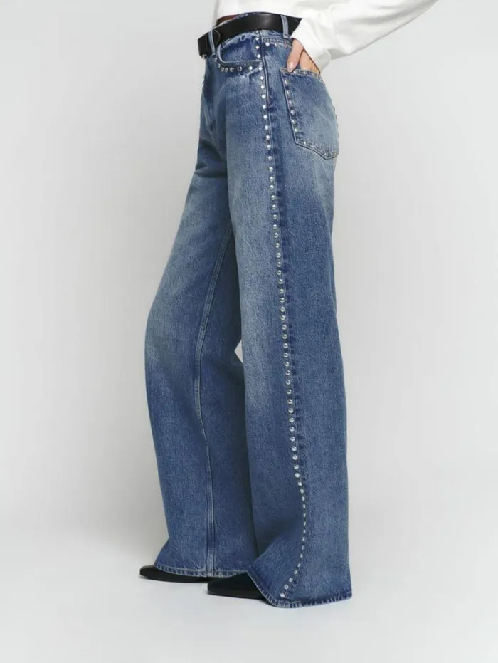 The Reformation Cary High Rise Slouchy Wide Leg Jeans Chesapeake Studded 8211 Clothing