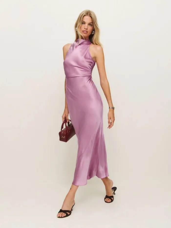 The Reformation Casette Silk Dress Sugar Plum 8211 ClothingWeddings
