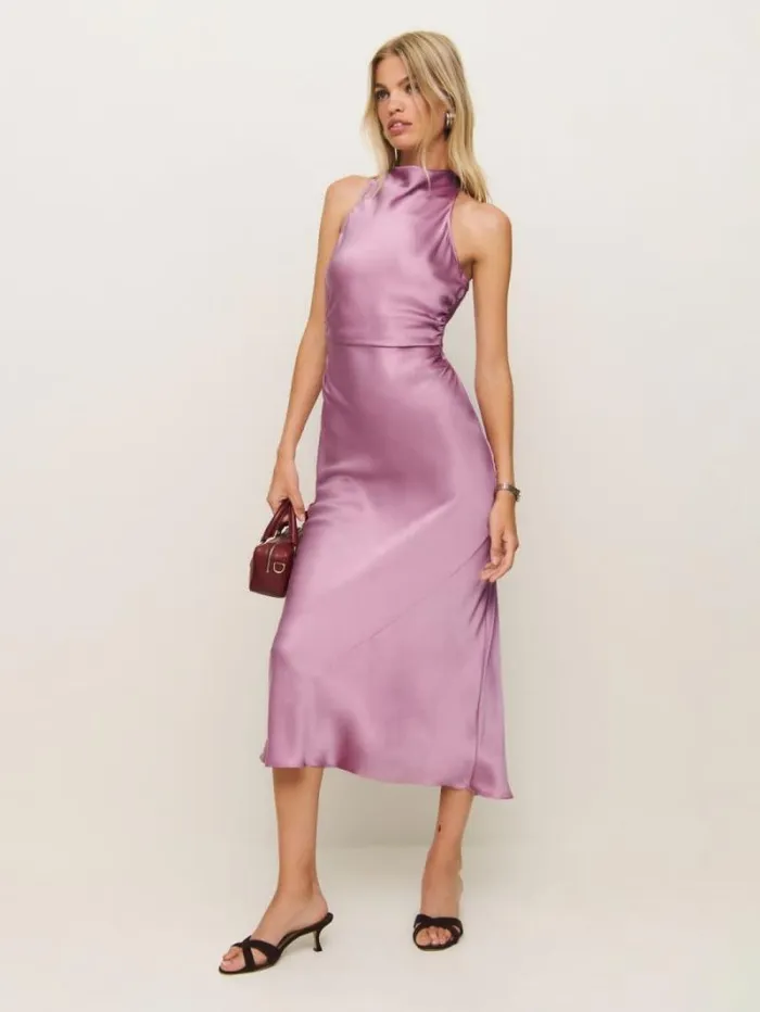 The Reformation Casette Silk Dress Sugar Plum 8211 ClothingWeddings