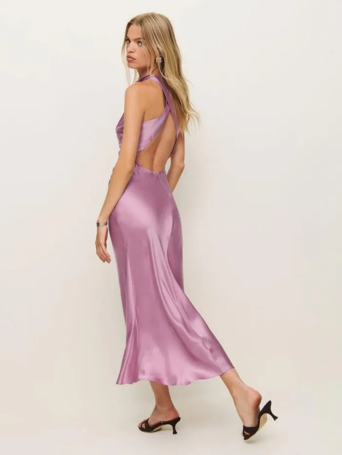 The Reformation Casette Silk Dress Sugar Plum 8211 ClothingWeddings