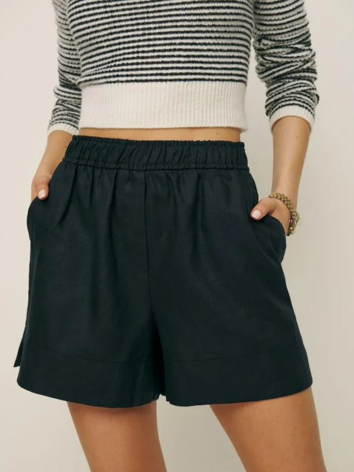 The Reformation Charlotte Linen Short Black 8211 Clothing