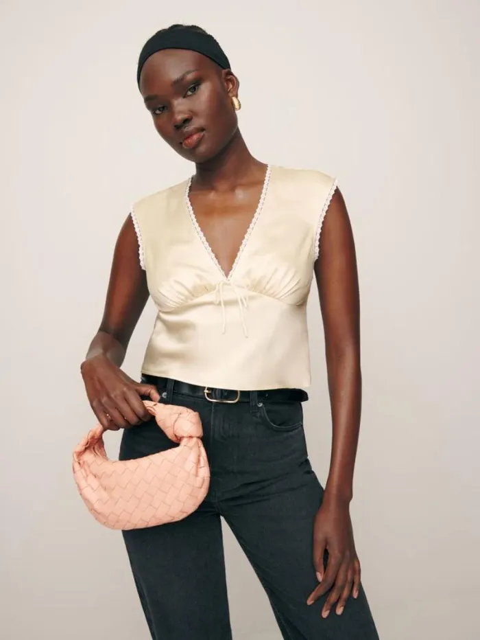 The Reformation Cherry Silk Top Almond 8211 Clothing