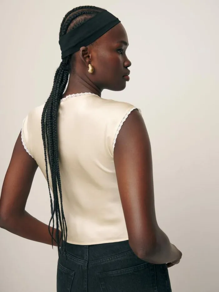 The Reformation Cherry Silk Top Almond 8211 Clothing