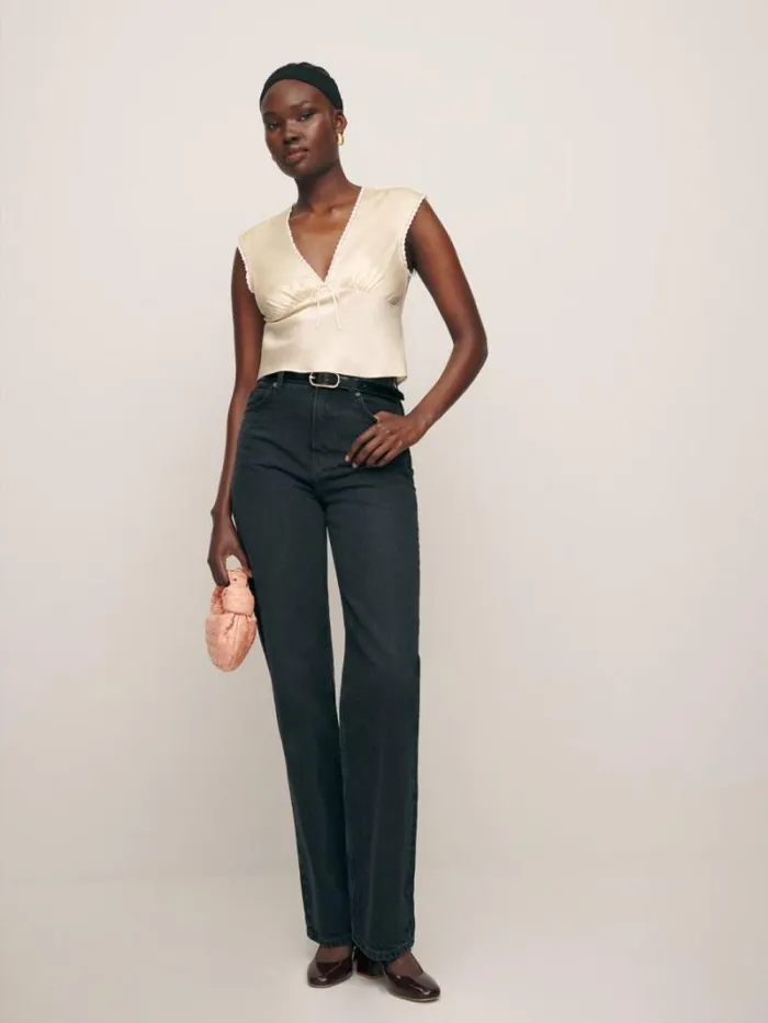The Reformation Cherry Silk Top Almond 8211 Clothing