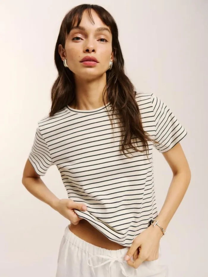 The Reformation Classic Crew Tee Black And White Stripe 8211 Clothing