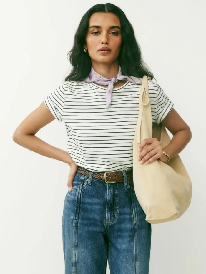 The Reformation Classic Crew Tee Black And White Stripe 8211 Clothing