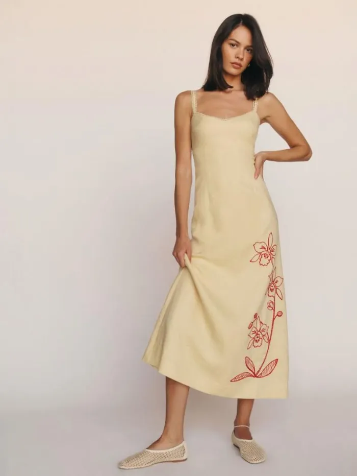 The Reformation Colette Linen Dress Parmesan 8211 Clothing