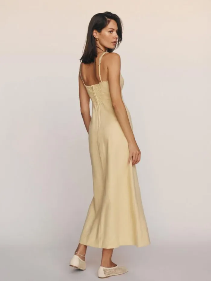 The Reformation Colette Linen Dress Parmesan 8211 Clothing