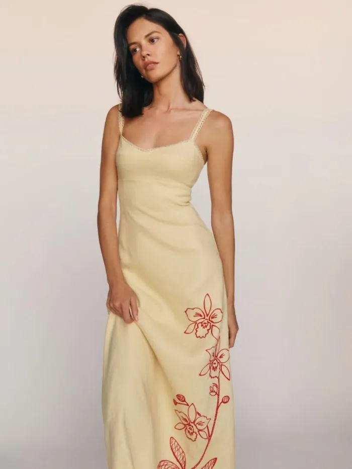 The Reformation Colette Linen Dress Parmesan 8211 Clothing