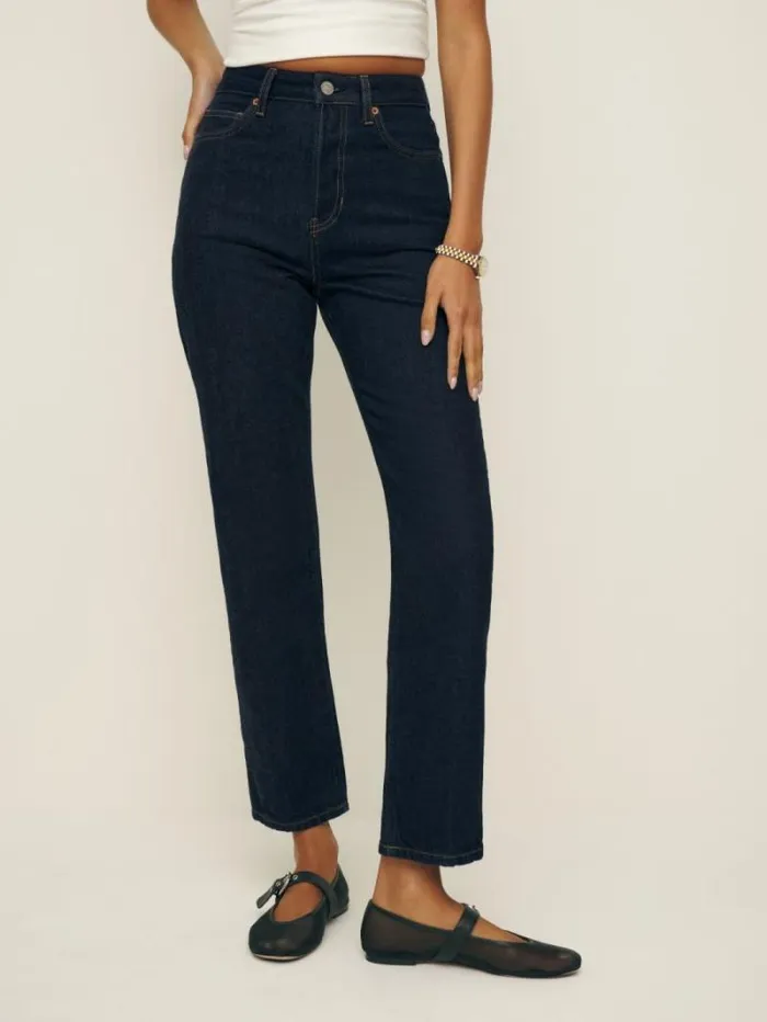 The Reformation Cynthia High Rise Straight Cropped Jeans Ondine 8211 Clothing