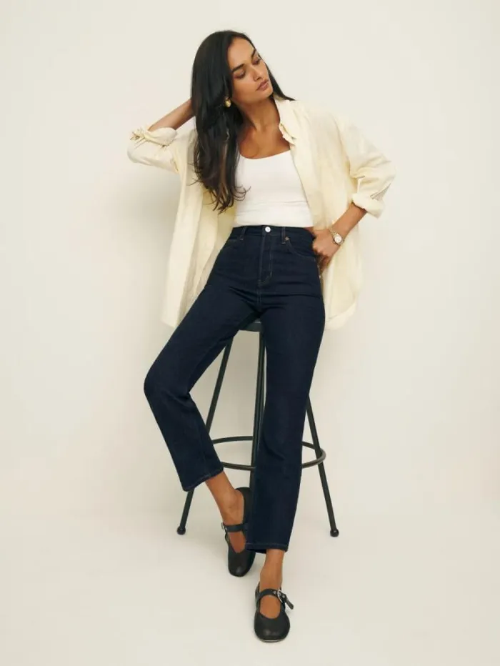 The Reformation Cynthia High Rise Straight Cropped Jeans Ondine 8211 Clothing