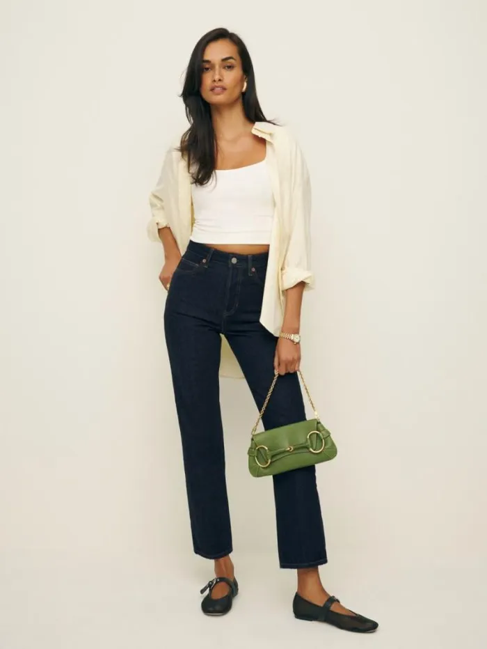 The Reformation Cynthia High Rise Straight Cropped Jeans Ondine 8211 Clothing