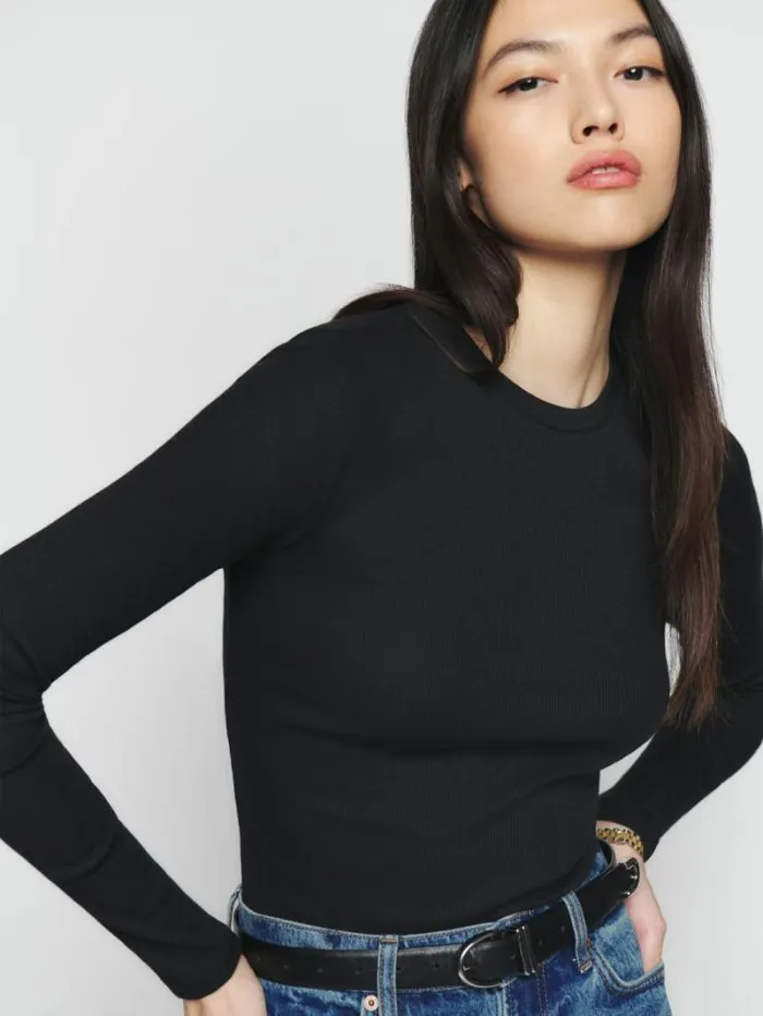 The Reformation Davy Long Sleeve Crewneck Tee Black 8211 Clothing