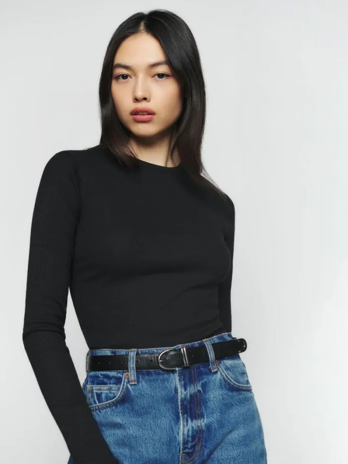 The Reformation Davy Long Sleeve Crewneck Tee Black 8211 Clothing