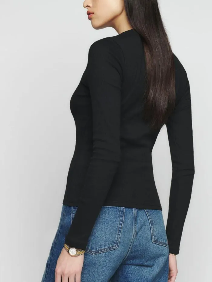 The Reformation Davy Long Sleeve Crewneck Tee Black 8211 Clothing