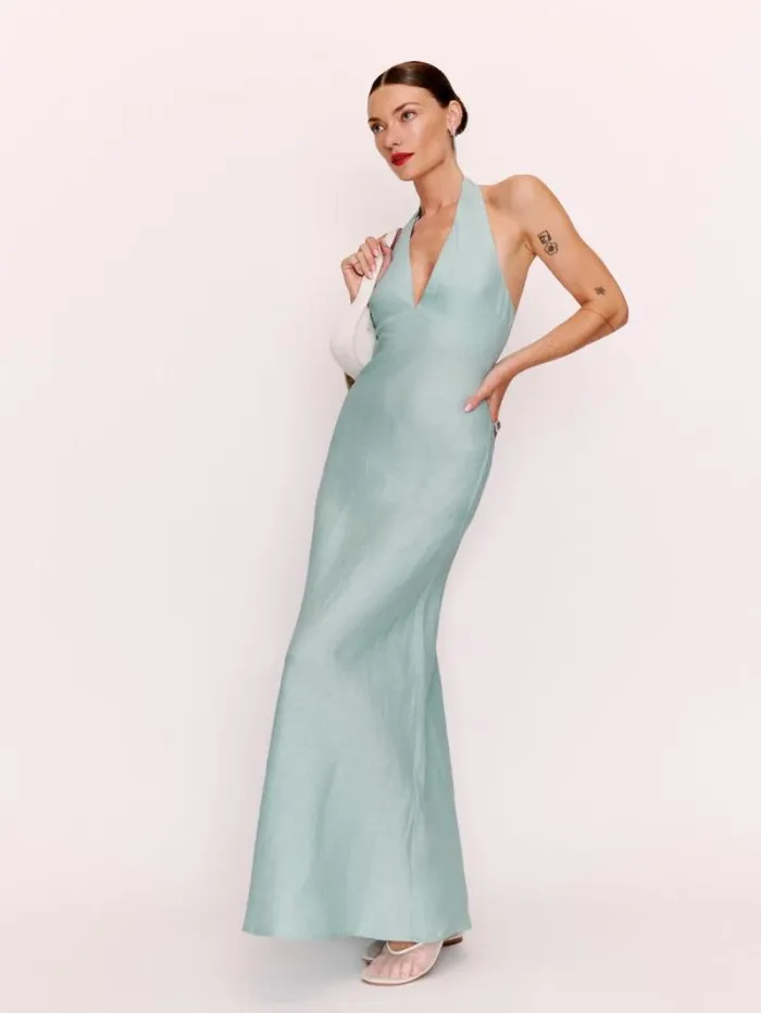 The Reformation Delilah Linen Dress Aquamarine 8211 Clothing