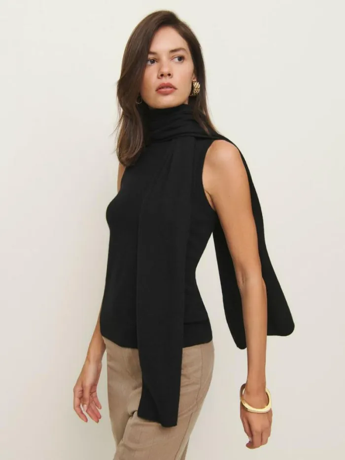 The Reformation Elena Cashmere Scarf Tank Black 8211 Clothing