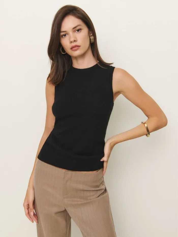 The Reformation Elena Cashmere Scarf Tank Black 8211 Clothing