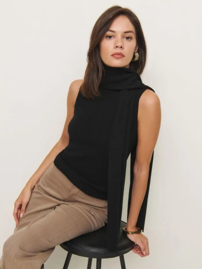The Reformation Elena Cashmere Scarf Tank Black 8211 Clothing