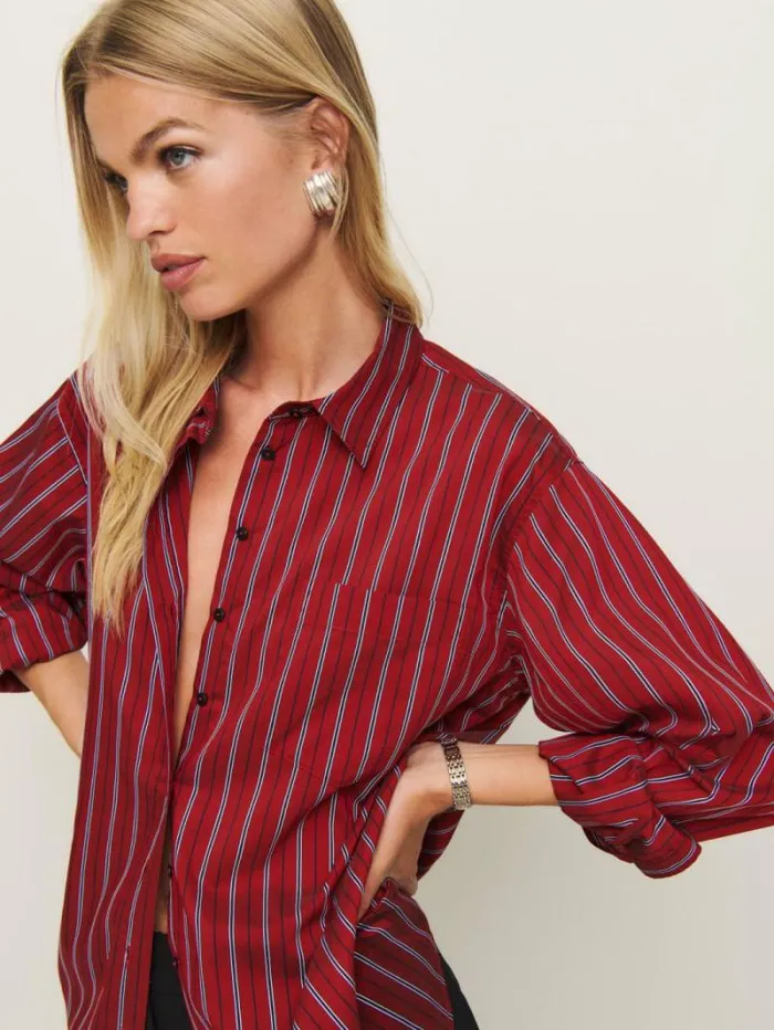 The Reformation Eli Oversized Shirt Tomato Stripe 8211 Clothing