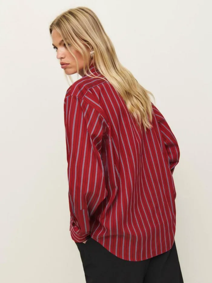 The Reformation Eli Oversized Shirt Tomato Stripe 8211 Clothing
