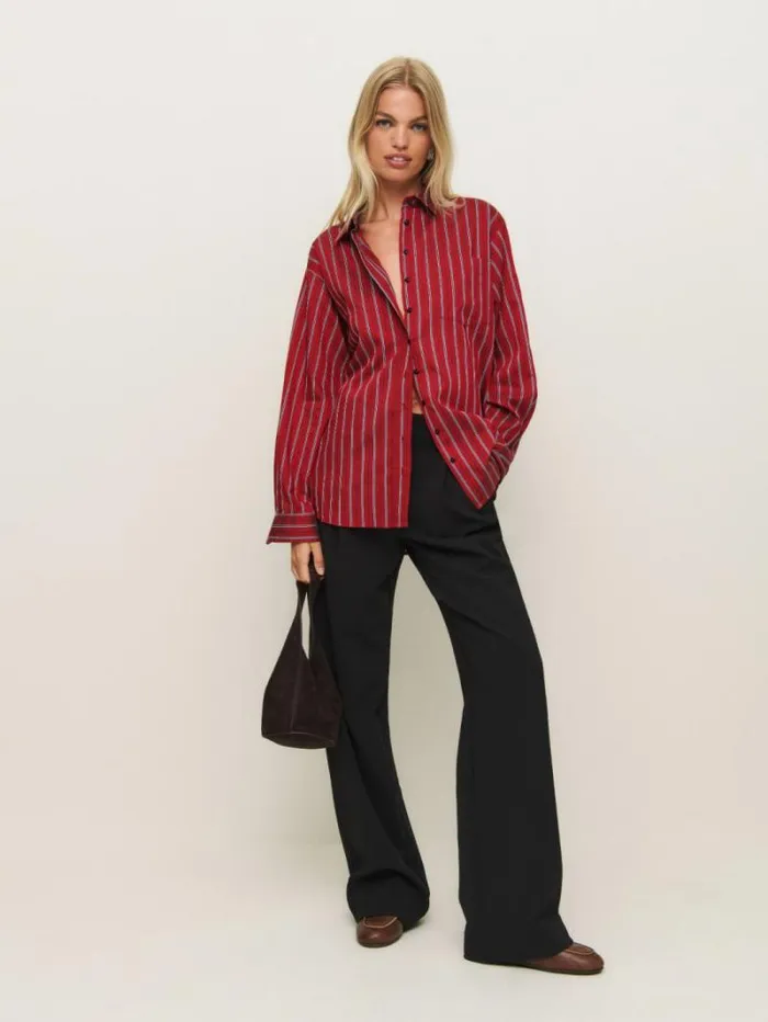 The Reformation Eli Oversized Shirt Tomato Stripe 8211 Clothing