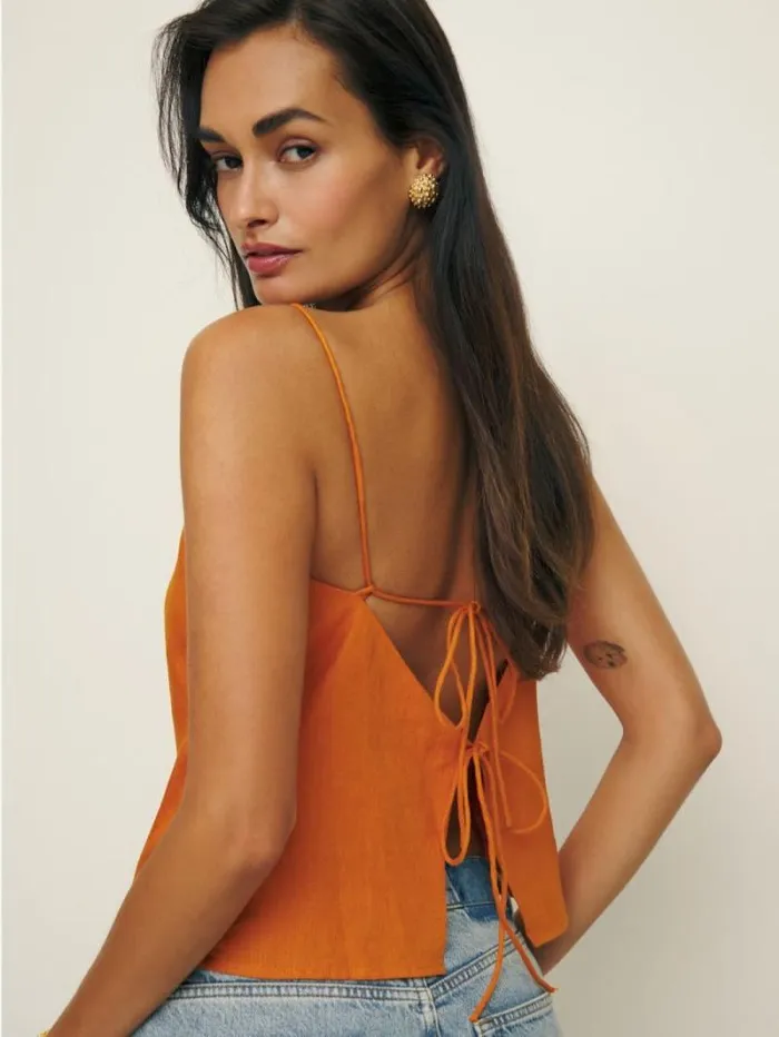 The Reformation Fable Linen Top Nectarine 8211 Clothing