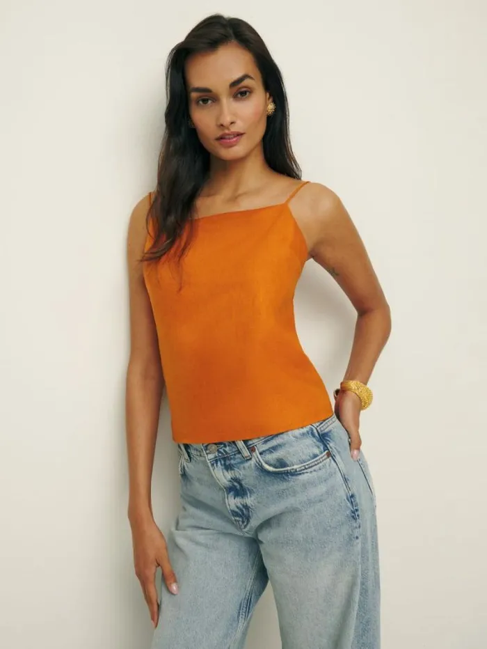 The Reformation Fable Linen Top Nectarine 8211 Clothing